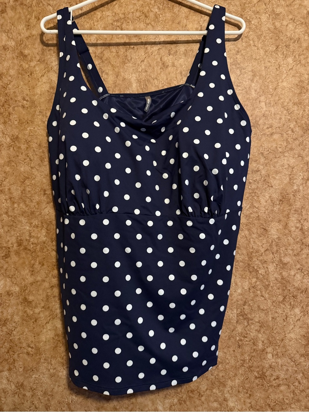 Lands End Navy Blue Polka Dot Swim Tank